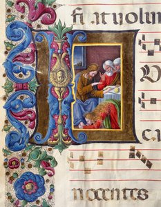 Dekoriański papier firmowy przedstawiający Marię Magdalenę u stóp Jezusa Miniatura autorstwa Girolamo da Cremona (działającego ok. 1451-1483) i Liberale da Verona (1445-1529) z chóru (Cod. 22/7. c.15v) z katedry w Sienie. XV-wieczna katedra (Duomo) w