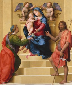Madonna z Dzieciątkiem na tronie ze świętymi Marią Magdaleną i Janem Chrzcicielem, ca. 1523. autorstwa Giuliano Bugiardini