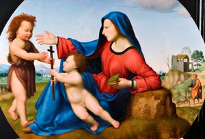 Madonna z Dzieciątkiem i św. Janem Chrzcicielem (olej na płycie) autorstwa Giuliano Bugiardini
