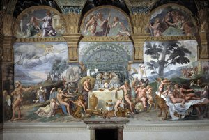 Uczta szlachecka z okazji zaślubin Kupidyna i Psyche, południowa ściana Sali Kupidyna i Psyche, ok. 1527-31 (fresk)