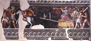 Fragment sceny triumfu (fresk) autorstwa Giulio (school of) Romano