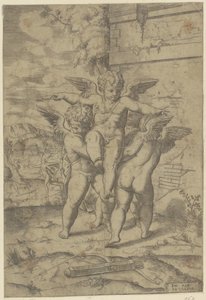 Amor i trzy putta autorstwa Giulio Bonasone (attributed to)