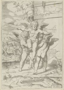 Amor i trzy putta autorstwa Giulio Bonasone (attributed to)