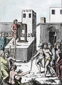 Kara śmierci: wykonanie wyroku śmierci przodkiem gilotyny (machine a decollation) we Włoszech, zwanej Mannaia i zaprojektowanej przez Achille Bocchi, w 1555 r. Manna