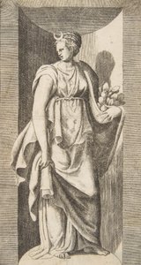 Diana trzymająca w lewej ręce owoc stojąca w niszy, ok. godz. 1531-76. autorstwa Giulio Bonasone