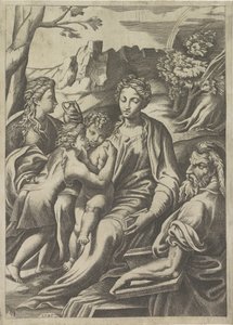Święta Rodzina z młodym Janem Chrzcicielem i Marią Magdaleną autorstwa Giulio Bonasone