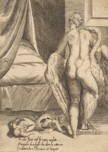 Leda i łabędź, z „Miłości bogów”, 1531-76. autorstwa Giulio Bonasone