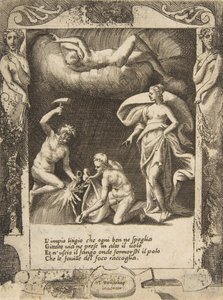 Litigium usunięte z ciała Chaosu, podczas gdy jego matka zostaje wyrzucona w powietrze, ustawiona z..., 1531-76. autorstwa Giulio Bonasone