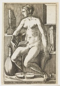 Muzyka Wynalazca muzyki fuit Orpheus et Linus (tytuł na obiekcie) Siedem sztuk wyzwolonych (tytuł serii) autorstwa Giulio Bonasone