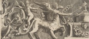 Ozdobny fryz ze skrzydlatym centaurem, 1531-76. autorstwa Giulio Bonasone