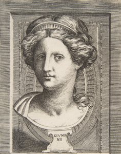 Rzeźbiona głowa Juno, ok. 1531-76. autorstwa Giulio Bonasone