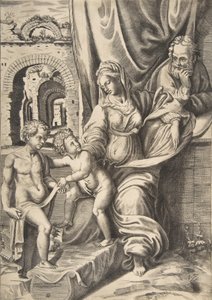 Święta Rodzina i Dzieciątko Jan Chrzciciel, 1531-76., 1531-76. autorstwa Giulio Bonasone