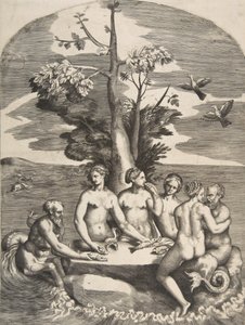 Dwóch bogów morza w towarzystwie czterech nimf, 1531-76. autorstwa Giulio Bonasone