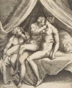 Wenus i Mars, z „Miłości bogów”, 1531-60. autorstwa Giulio Bonasone