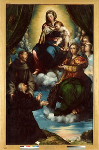 Madonna z Dzieciątkiem, św. Katarzyna z Alesandrii, św. Franciszek i Pietro Martire Print