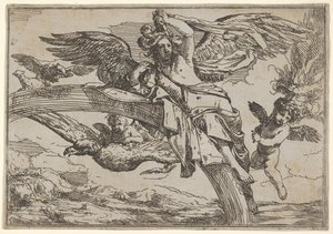 Powietrze, reprezentowane przez leżącą na tęczy Iris, w towarzystwie skrzydlatego putto bearin..., 1640-60.