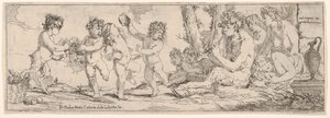 Bachanał z satyrem grającym na lutni i otoczony czterema postaciami, zwróconymi w stronę p..., 1640-60.