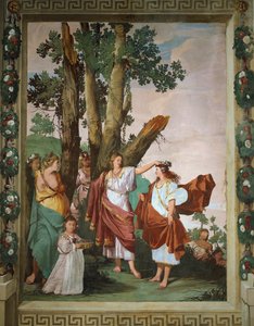 Nimfa Amaryllis zwycięzcą konkursu pocałunków, fresk Giulio Carpioni, inspirowany sztuką duszpasterską Wierny pasterz Giovanniego Battisty Guariniego (1538-1612), Villa Caldogno (lista światowego dziedzictwa UNESCO
