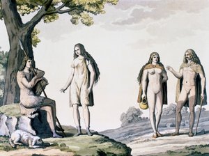 Kostiumy starożytnych Niemców, rycina z Kostiumy starożytne i współczesne autorstwa Giulio Ferrario (1767-1847)
