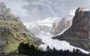 Lodowiec Grindelwald w Szwajcarii - w „Starożytnym i współczesnym stroju” Ferrario, wyd. Mediolan