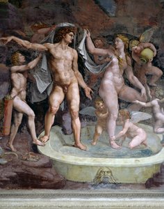Bath of Mars and Venus, fresk Giulio Romano (1499-1546), północna ściana Komnaty Kupidyna i Psyche, Palazzo Te, Mantua (Lista Światowego Dziedzictwa UNESCO, 2008), Lombardia, Włochy autorstwa Giulio Romano