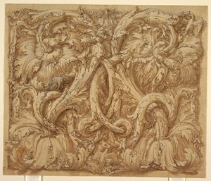 Projekt dla Acanthus Rinceaux ze zwierzętami i ptakami autorstwa Giulio Romano