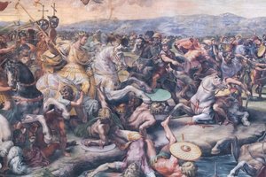 Bitwa na moście Milvian, detal (fresk) autorstwa Giulio Romano