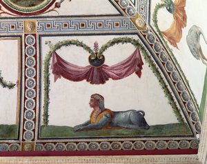 Komora Camera con Fregio di Amorini Fryz Kupidyna, detal przedstawiający sfinksa, fresk z lat 20. XX wieku autorstwa Giulio Romano