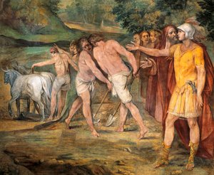 Romulus wyznaczający granice Rzymu, Giuseppe Cesari (1568-1640), fresk, Hall of Horatii and Curiatii, Conservatories Palace, Rzym, Królestwo Rzymskie, Włochy