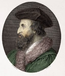 Portret włoskiego lekarza, poety i humanisty Girolamo Fracastoro (Hieronymus Fracastorius lub Jerome Fracastor) (1478/83-1553) Rycina Kolekcja prywatna autorstwa Giuseppe (after) Longhi
