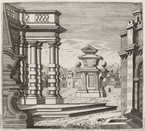 Fantazja architektoniczna z portalami i pomnikami