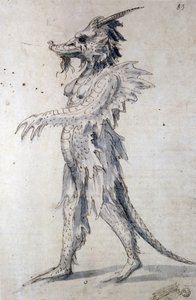 Projekt dla smoka (długopis, niebieski tusz i akwarela na papierze) autorstwa Giuseppe Arcimboldo