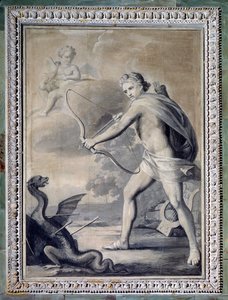 Apollon zabija węża Python (rysunek monochromatyczny) autorstwa Giuseppe Bacigalupo