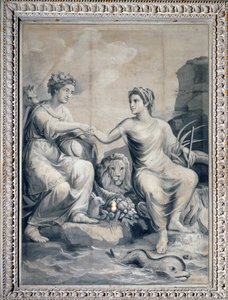 Ziemia i woda ściskają sobie ręce w przyjaźni (rysunek monochromatyczny) autorstwa Giuseppe Bacigalupo