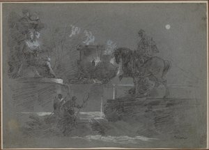 Monumentalna rzeźba w oświetlonym księżycem parku autorstwa Giuseppe Bernardino Bison
