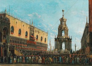 Festiwal Giovedì Grasso przed Pałacem Książęcym w Wenecji, lata 30. XIX wieku.