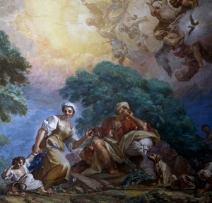 Nawiedzenie, Giuseppe Bonito (1707-1789), fresk, Pałac Królewski Portici, Kampania, Włochy autorstwa Giuseppe Bonito