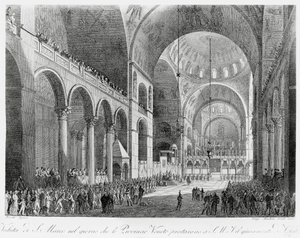 Prowincje Veneto przysięgają wierność austriackiemu cesarzowi Franciszkowi II (1768-1835) w bazylice San Marco w Wenecji, 7 maja