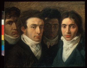 Autoportret z Felice Bellotti, Gaetano Cattaneo i Carlo Porta autorstwa Giuseppe Bossi