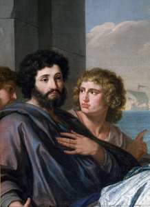 Święta Paula (Santa Paola Romana) wyruszająca do Ziemi Świętej. Owdowiała w wieku 33 lat, podążyła za świętym Hieronimem i wraz z córką Sainte Eustochium wyruszyła z nim w pielgrzymkę do Miejsc Świętych w 385 roku. Detal przedstawiający mężczyznę z brodą (