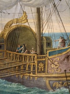 Święta Paula (Santa Paola Romana, 347-406) wyruszająca do Ziemi Świętej, szczegół łodzi. Owdowiała w wieku 33 lat, podążyła za świętym Hieronimem i wraz z córką Sainte Eustochium wyruszyła z nim w pielgrzymkę do Miejsc Świętych w 385 roku. Obraz namalowany