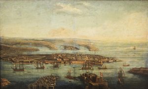 Widok na Grand Harbour, Marsamxett i Vallettę autorstwa Giuseppe Caloriti
