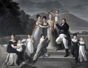 (Rodzina króla Franciszka I Obojga Sycylii). Od lewej do prawej: Maria Isabella di Borbone-Hiszpania (druga żona Francesco I), Maria Carolina Ferdinanda, Maria Antonietta Wielka Księżna Toskanii, Luisa Carlotta, Maria Cristina Królowa Hiszpanii, Ferdynand