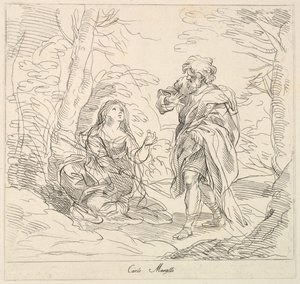 Siedząca kobieta i Brodaty mężczyzna w krajobrazie, 1740-1802.