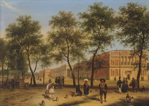Przypuszczalny widok na Paseo del Prado z Muzeum Prado, Madryt, 1827 r. autorstwa Giuseppe Canella