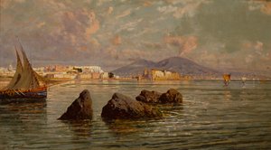 Zatoka Neapolitańska (olej na drewnie) autorstwa Giuseppe Carelli