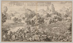 Przebicie się przez oblężenie w Hesui: ze scen bitewnych stłumienia buntów..., c. 1765-17 autorstwa Giuseppe Castiglione