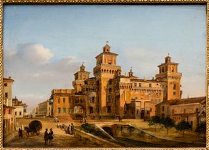 Zamek Ferrara (olej na panelu) autorstwa Giuseppe Chittò Barucchi