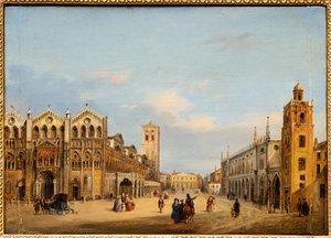 Plac Trydentu i Triestu w Ferrarze (olej na panelu) autorstwa Giuseppe Chittò Barucchi