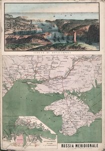 Mapa południowej Rosji z widokiem na Zatokę Sewastopolską i jej fortyfikacje, 1853. autorstwa Giuseppe Civelli